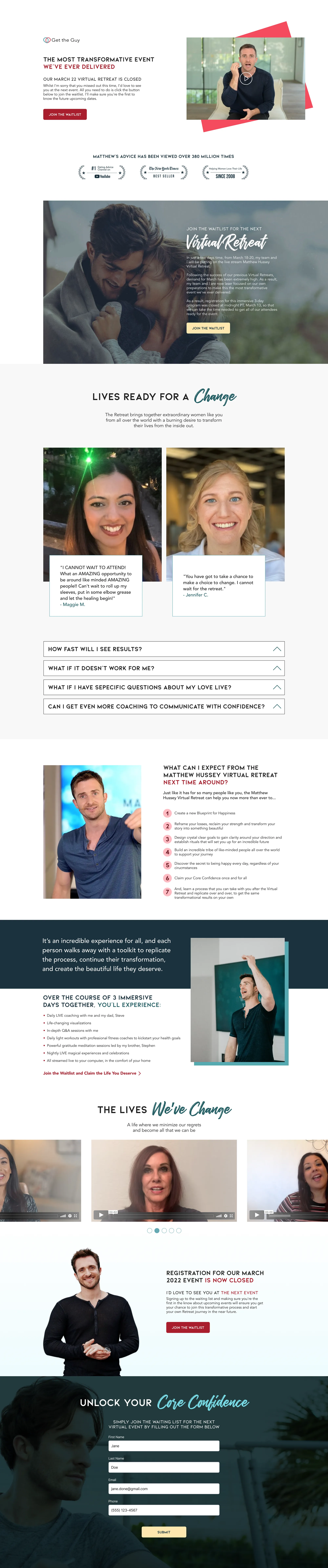 get the guy mobile version of the new landing page: the most transformative event section